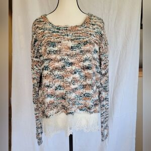 Gimmicks by BKE multicolor Cotton blend knit pullover sweater w/lace trim S